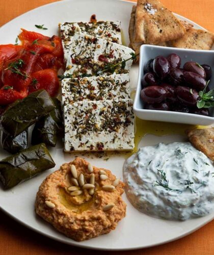 Barefoot Contessa Greek Mezze Platter with Thyme Roasted Red Peppers