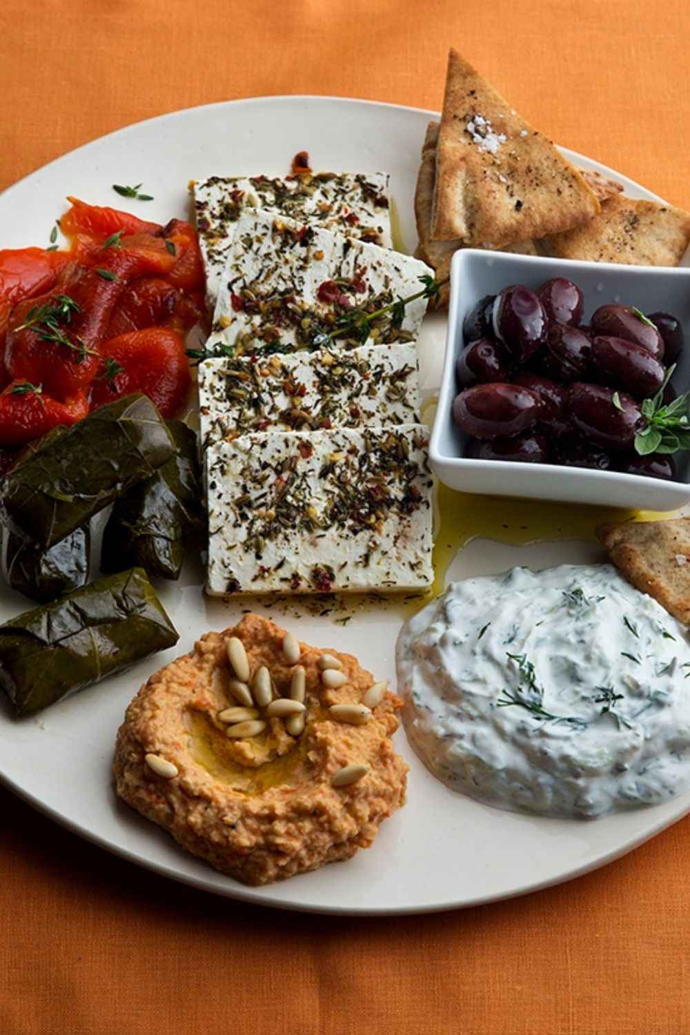 Barefoot Contessa Greek Mezze Platter with Thyme Roasted Red Peppers